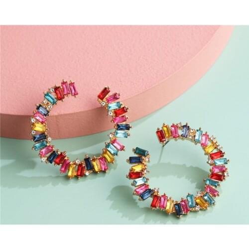 JURAN Luxury Fashion Crystal Drop Earrings Vintage Big Circle Dangle Pendant Maxi Geometric Statement Earrings for Women Jewelry