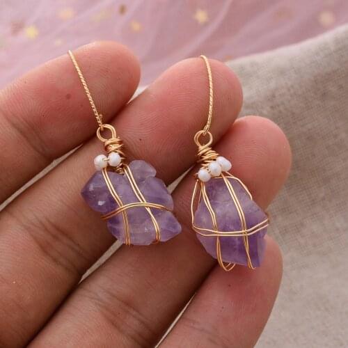 Original Handmade 14K Gold Filled Natural Irregular Amethyst Freshwater Pearl Ladies Drop Earrings Jewelry Women Cheap Gift