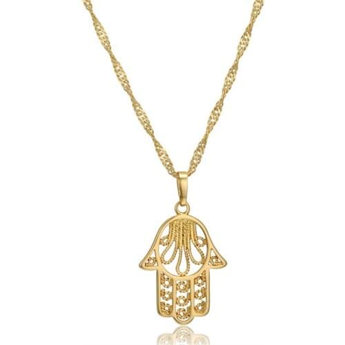 Hamsa Hand of Fatima Pendant Necklaces for Women Gold Color Filigree Palm Chokers Collar Jewelry Collier Femme 2020 Dropshipping