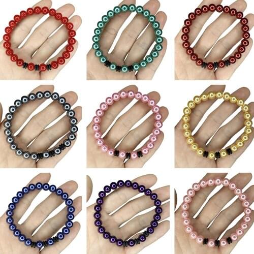 Charms 12 Colors Boho Bracelet for Women Glass Shell Pearl Round Beads Strand Bangle Handmade Yoga Party Jewelry Gift 18cm B495