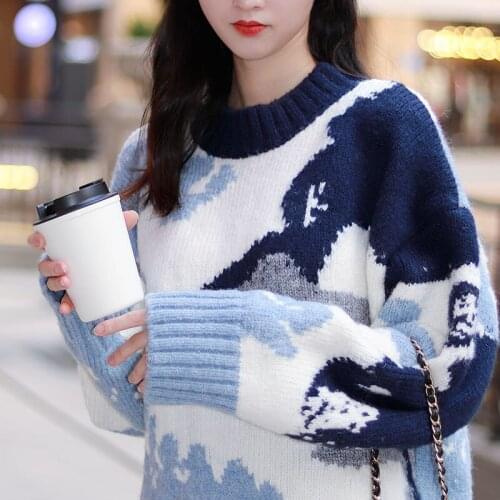 Young girl Sweaters Womens Clothing Blue New 2021 Winter Pullovers Knitted Sweaters Loose Women Tops Long Sleeve Casual 511A