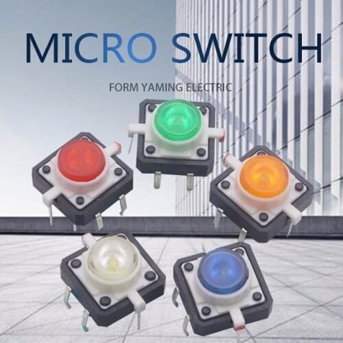 20pcs Tact Switch 6 Pins 12*12*7.3mm With Light Lamp Touch Button Switch Red Yellow Blue Green White