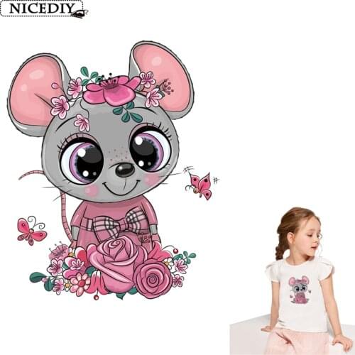 DIY Iron On Transfer Patch DIY Cartoon Cute Mouse Heat Transfer Child Patches For Clothes Thermal Printed Applique Stickers