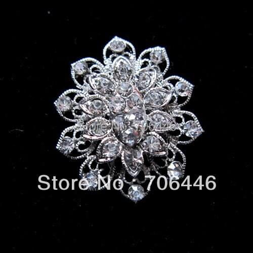 Top Quality Silver Plated Clear Rhinestone Crystal Heart Flower Brooch Pin Jewelry