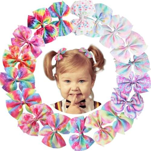 XIMA 18pcs/lot 4INCH Girls Hair Bows Kids Hairgrips Hair Clips Dance Party Tie Dye Bow Hairpins Children Kids Hair Accessories