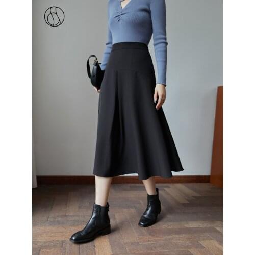 DUSHU Skirts Womens Black Skinny Skirt Temperament Offive Ladies A-line Skirt High Waist French Skirt Autumn Womens Clothing