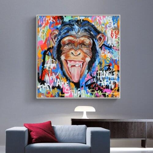 Funny Laughing Monkey Modern Canvas Painting Wall Art Animal Pictures Graffiti Posters and Prints for Kids Room Home Decor