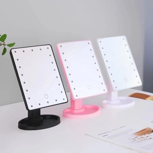 Makeup Mirror with Lights, Lighted Makeup Mirror with Touch Screen, 180 Degree Rotation, Desktop Mirror for Women, Black, White