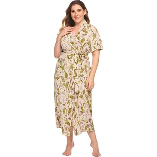 Ladies Short Sleeve Nightdress Print Long Nightgown Home Wear Pijamas for Spring Women Pajamas