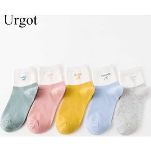 Urgot 5 Pairs Spring Autumn Women Short Socks College Style Fashion Pop Casual Middle Tube Socks Girls Female Ladies Sock Meias