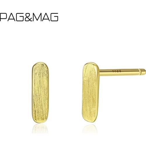 PAG&MAG 6mm Retro Bar Thin Stud Earrings 925 Sterling Silver Earrings For Women Charm Fine Jewelry Pendientes Mujer Moda SE0433