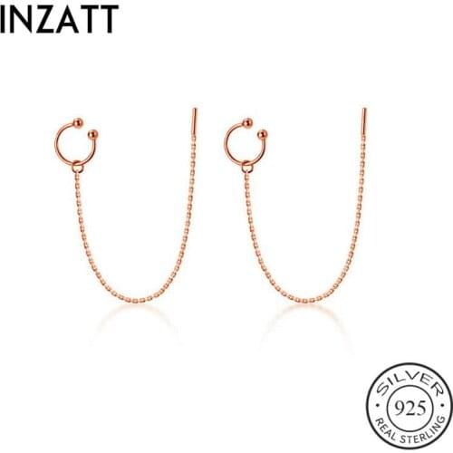 INZATT Real 925 Sterling Silver Clip Earrings For Fashion Women Party Fine Jewelry Minimalist Chain Tassel Accessories Gift