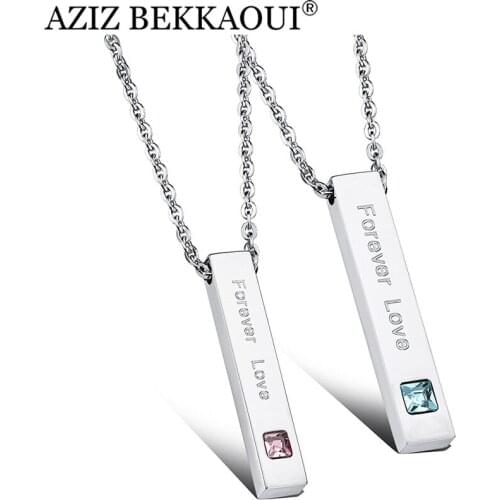 AZIZ BEKKAOUI Couple Necklace Stainless Steel Forever Love Pendants Necklace Engraved Name Necklace Men Fashion Jewelry Women