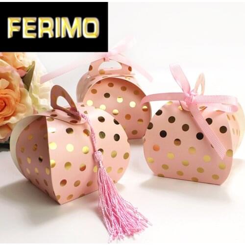 10pcs Kraft Paper Bronzing Dot Candy Box with Tassel Flamingo Chocolate Gift Box For Baby Shower Birthday Wedding Party Supply