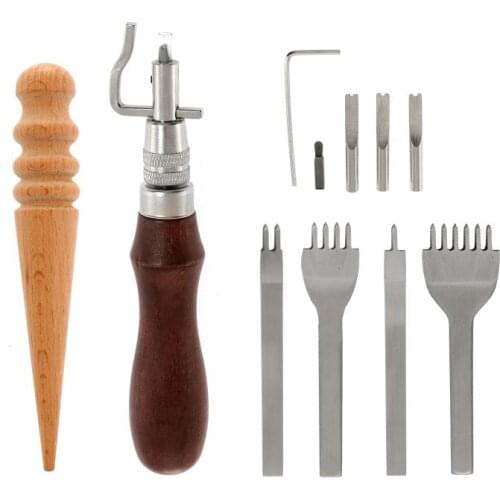 13 In 1 Professional Leather Craft Tools Kit Hand Sewing Stitching Punch Carving Work Punch Leather Tool Set DIY Accessories
