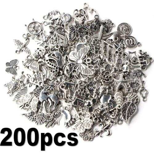 200pcs Tibetan Silver Mixed Pendant Beads Jewelry Bracelets Earrings Necklace Making DIY Craft Art Charms Discount Price