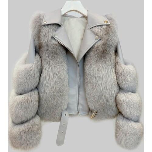 2020 Winter Natural Fox Fur Coats for Women Thick Warm Real Fox Fur Coat with Genuine Sheepskin Leather Jacket Long Sleeves