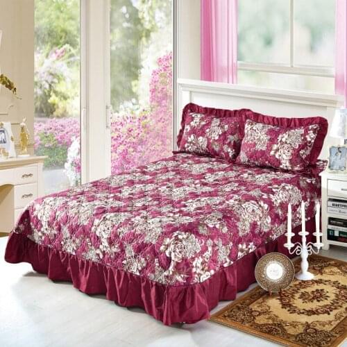 New 100% cotton Quilting red flowers bed cover Bed Skirt Bedspread Bed Sheet Bed Cover Pillowcase Bedding Set 3pcs