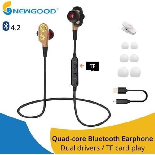 Dual Driver Bluetooth Headphones Stereo Bass Earphone Bluetooth Headphone Sport Wireless Earphones Support TF card with mic