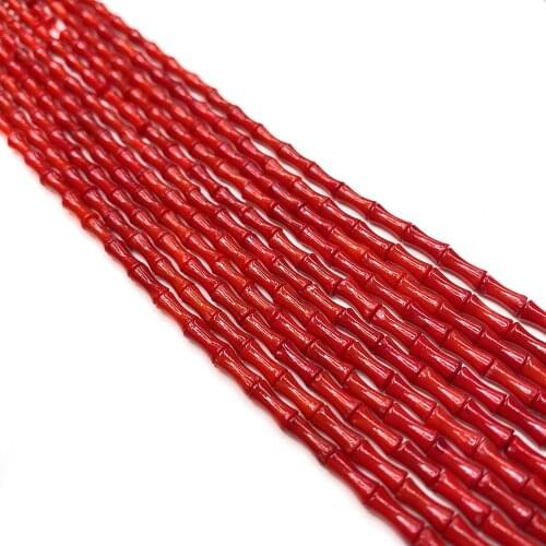 Bamboo-shaped Artificial Coral Loose Beads Strand Red Color Beads Handmade Necklace Bracelet Accessories Length 15 Inches 3-8mm