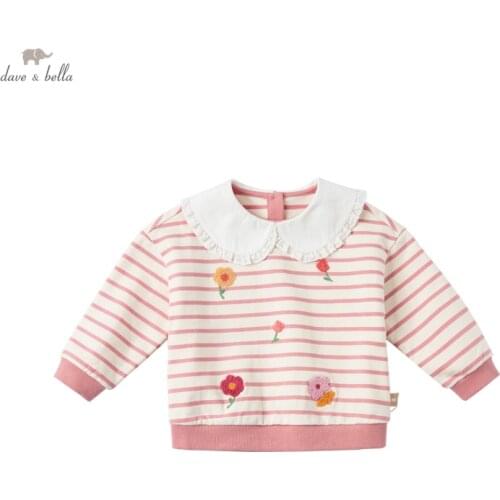 DBZ16455-1 dave bella spring baby girls cute floral striped print T-shirt children tops girl kids fashion tees