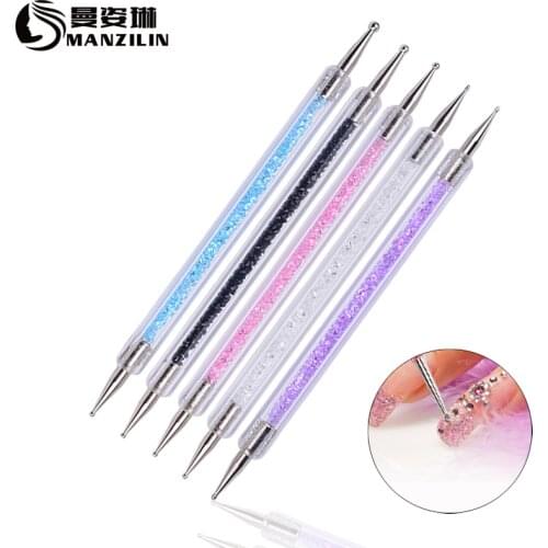 HOT SALE Dual-ended Nail Dotting Pen Crystal Beads Handle Rhinestone Studs Picker Wax Pencil Manicure Nail Art Tool 1PCS