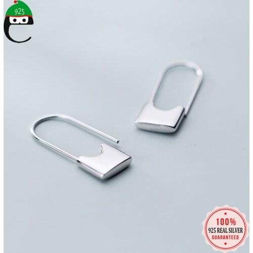 ElfoPlataSi Creative New Design Paper Clip Shape Ear Buckle Earrings For Girl Lady Madam Women 100% 925 Sterling Silver Jewelry