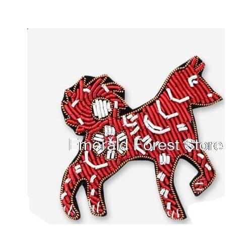 French design, Indian silk jewelry, hand embroidery, roaring boutonniere, creative pin, cartoon brooch, accessories