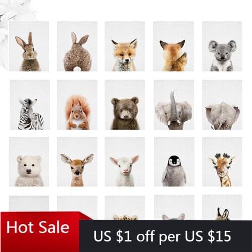 Canvas Painting Cute Animal Prints Animal Poster Bunny Rabbit Print Nursery Art Woodland Wall Decor For Home Baby Room Decor