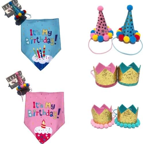 Pet Cat Dog Birthday Caps/Bibs Cat Dog Costume Sequin Design Headwear Cap Hat Christmas Party Pets Decor Accessories