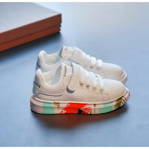 Children White Casual Shoes Autumn Graffiti Art Sole Round Toe Comfy Boys Girls Sneakers Size 26-37 Fashion Kids Sport Shoes