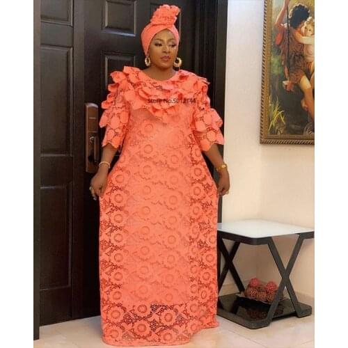 Lace African Dresses for Women Plus Size Muslim Fashion Dashiki African Clothes Abaya Dubai Boubou Robe Africa Maxi Dress
