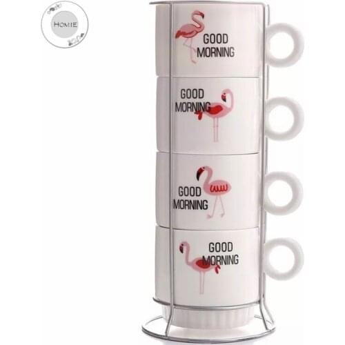 HOMIE Cute Flaming oanimal Coffee Cup Set ceramics Mugs with Iron shelf creative Drinkware Coffee Tea CupsSimple Home Office 300