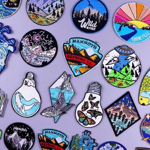 Outdoor Adventure Badge Patches On Clothes Backpack Applique Mountain Space Stripes For Jackets Clothes DIY Nature Pattern Patch