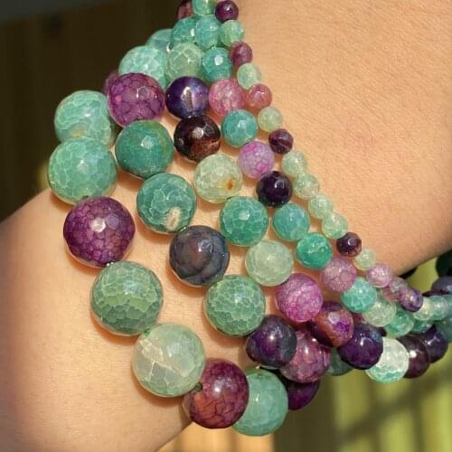 Natural Stone Faceted Green Purple Dragon Veins Agates Round Beads For Jewelry Making Diy Bracelet Charms Accessories 6 8 10mm