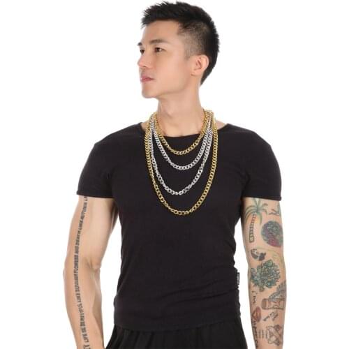 Fashion Stainless Steel Chain Necklace for Men Curb Cuban Link Chain Black Gold Silver Color Punk Choker Fashion Male Jewelry