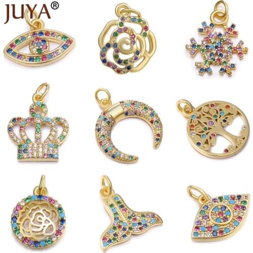 Juya Zirconia Charms Necklaces Pendants for Jewelry Making Inlaid Multi Color Zircon Rhinestone Bedels Hand Made Accessories