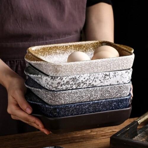 Tableware Ceramic Microwave Special Utensils Oven Bowl Baking Cheese Baked Rice Rectangular Binaural Japanese Baking Plate