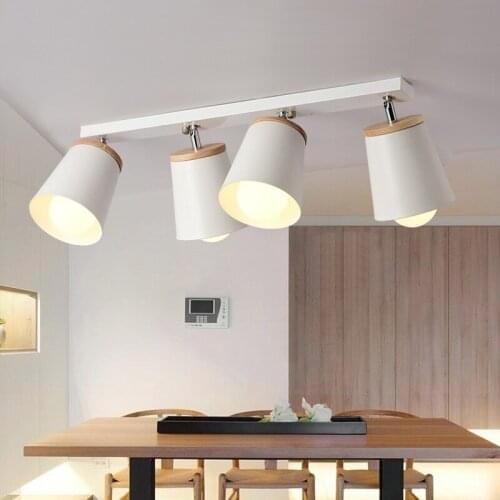 Modern White & Black 1/2/3/4heads Ceiling Lights Corridor adjustable metal wood E27 indoor lamp Store Lighting fixture
