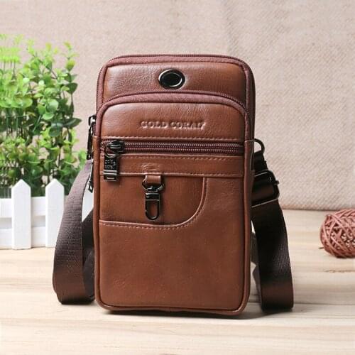 Genuine Leather Fanny Pack Mens Messenger Bags Male Leather Phone Pouch Wallet Hip Bum Waist Pack Belt Waist Bag Shoulder Bag