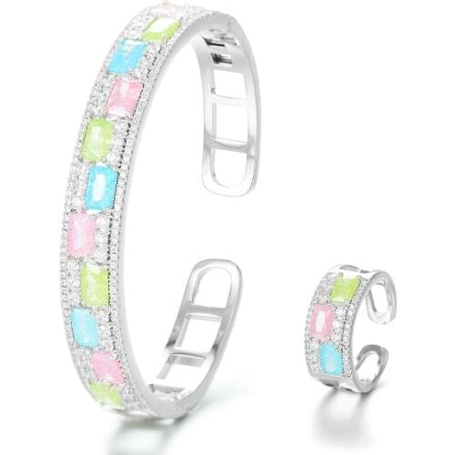 LARRAURI Luxury Ice Cream Stack Bangle Cuff For Women Wedding Full Cubic Zircon Crystal CZ Dubai Silver Bracelet Party Jewelry