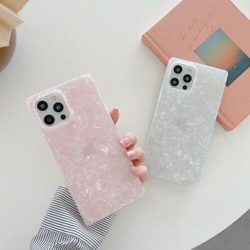 Luxury Square Shell Pattern Soft Rubber Shockproof Back Skin Phone Case Cover For iPhone 7 8 Plus 11 12 Pro Max X XR XS Max
