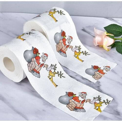 Santa Claus Xmas Tree Pattern Printing Series Cute Decor Flower Roll Paper House Bathroom Restroom Supplies Toilet Paper