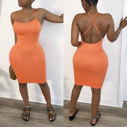 Sexy Criss Cross Backless Party Bodycon Dress Women Strap Sleeveless Summer Mini Dress Sheath Slim Casual Bandage Club Dresses