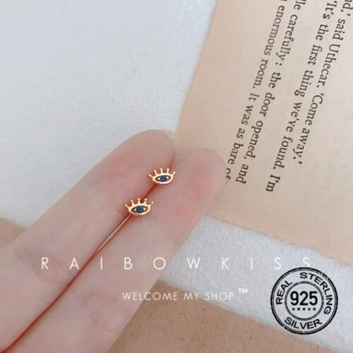 S925 Sterling Silver Needle Earrings For Women Blue Eye Zircon Korean Fashion Simple Design Men Lady Students Jewelry INEFFA