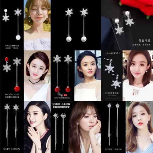 2021 Korean Fashion Snowflake Earrings Long Tassel Earrings Pearl Earrings Aretes De Mujer Wholesale