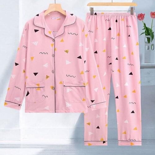 Spring Autumn Women Pajamas Two Pieces Sets Nightdress Female Pajamas Home Clothes Printed Sweet Girls Sleepwears 5XL