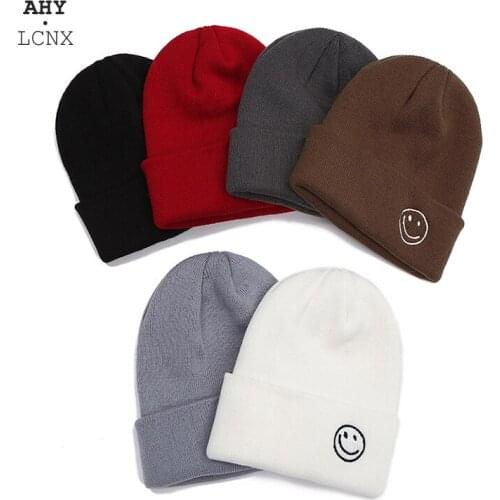 2022 new Smile ladies Beanies For Men Hat Women Winter Hats Warm Black Embroidery letter Unisex Hip Hop Embroidery Knitted Cap