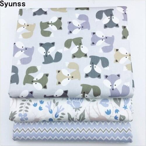 Syunss New Gray Fox Waves Print Cotton Fabric for decoration Diy Sewing Patchwork Cushions Bedding Textile Quilting Tecido Craft