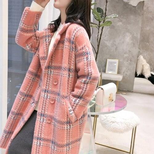 Wenfly Women Wool Blends Plaid Vintage Single Breasted Coats Ladies Casual Turn-down Collar Loose Female Thick Warm Overcoat